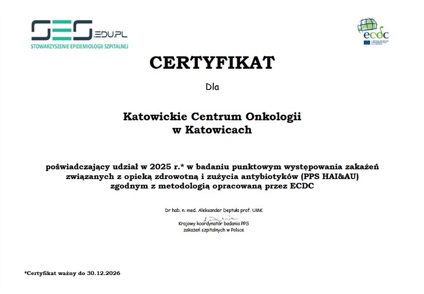 Certyfikat wystawiony przez Stowarzyszenie Epidemiologii Szpitalnej