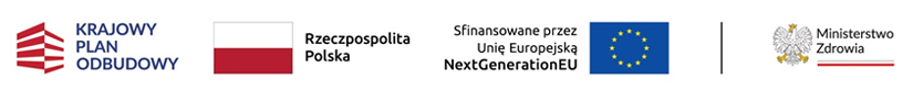 Logo Krajowego Planu Odbudowy, Flaga Rzeczpospolitej Polskiej, Logo NextGeneration EU i Logo Ministerstwa Zdrowia