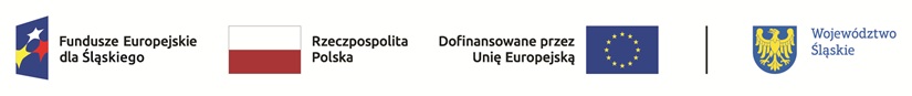 Logo Fundusze Europejskie dla Śląskiego, Flaga Rzeczpospolitej Polskiej, Logo Dofinansowane przez Unię Europejską, Znak herbowy Wojew&oacute;dztwa Śląskiego